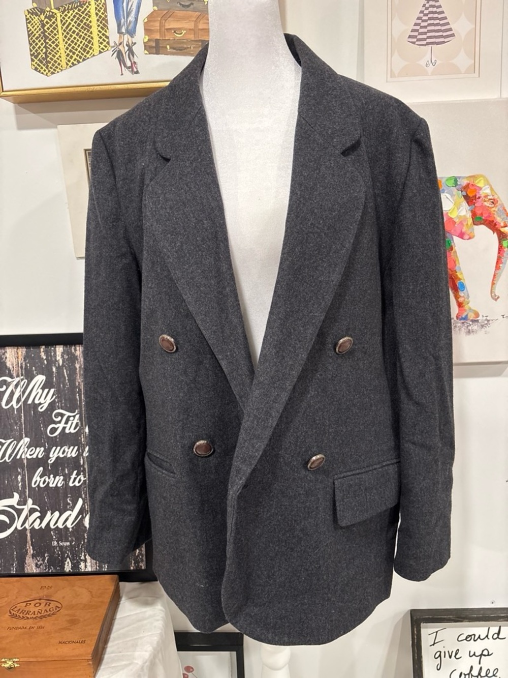 Pendleton Charcoal Gray Double-Breasted Wool Blazer